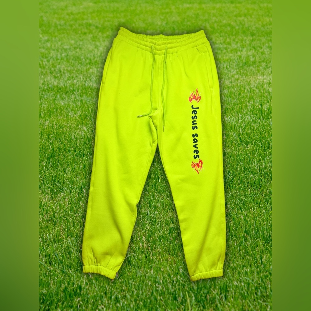 Lime Green Jesus Saves Bottoms Size L
